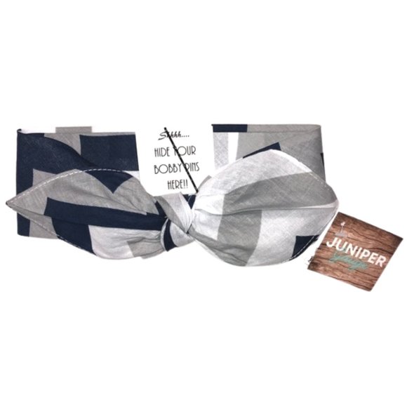 Blue, Silver and White Geometric Zig Zag Bandana Tie Headband - Picture 13 of 13